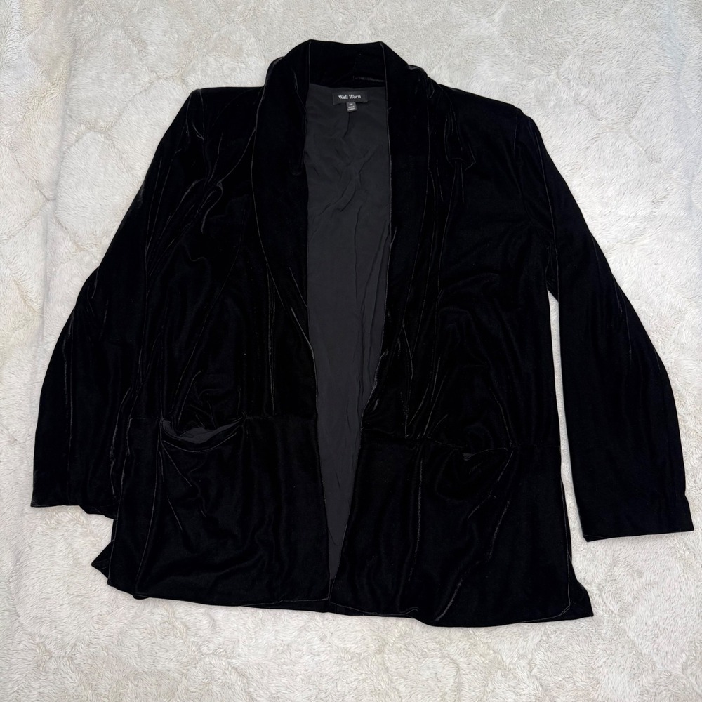 Black Velvet Blazer Women M Whimsigoth DarkRomantic Y2K Witchy Jacket Well Worn